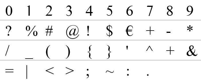 Times Sans Serif Rakam ve İşaretler